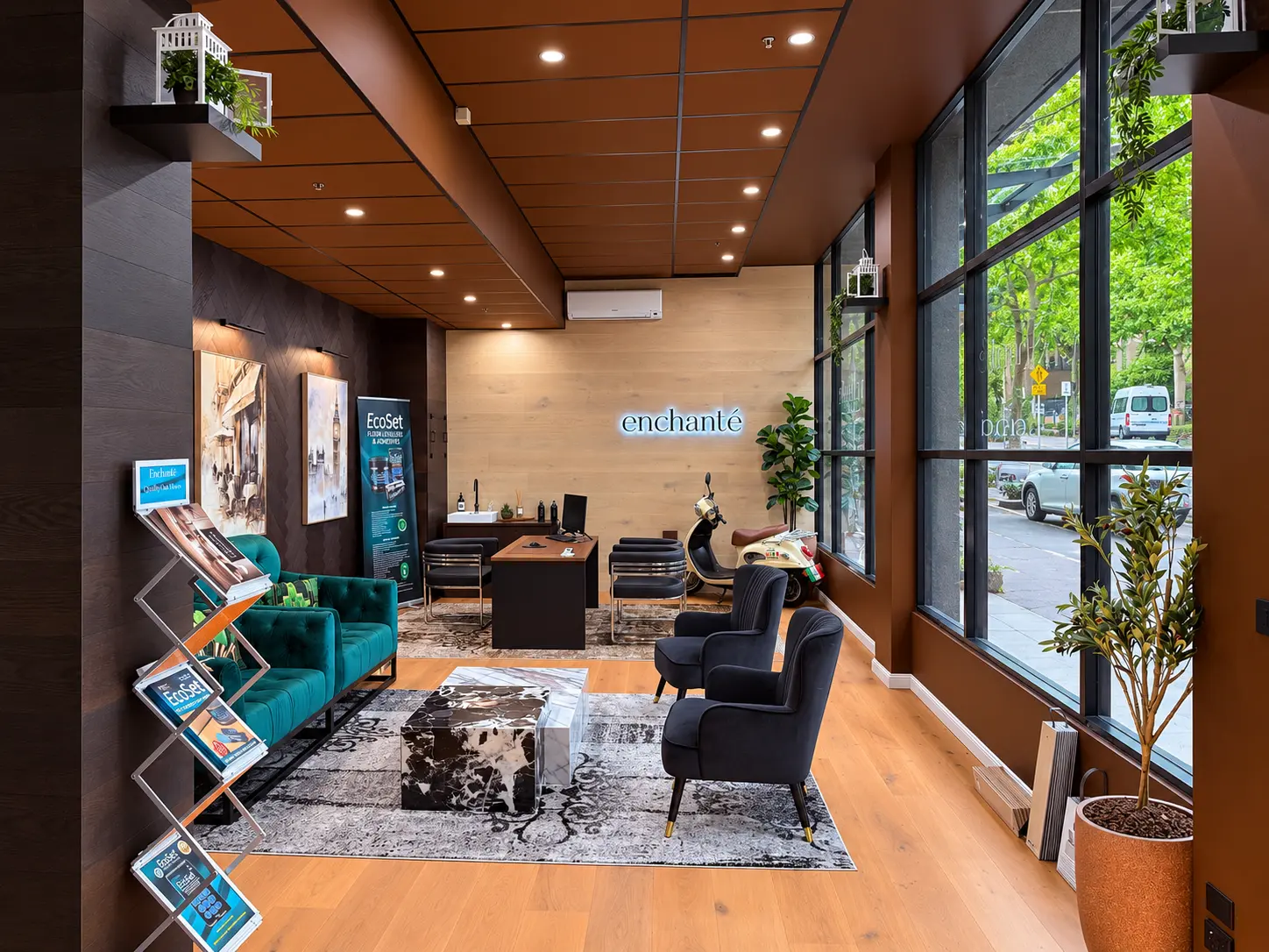 Interior of the Enchanté showroom with lounge and consultation area