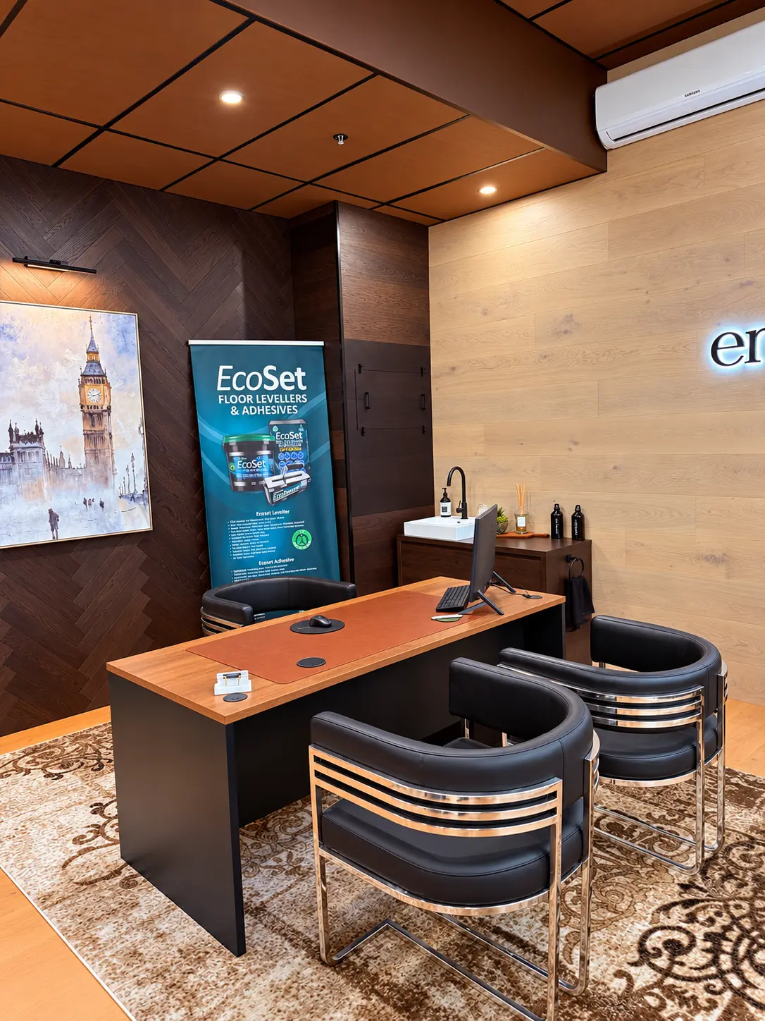 Consultation desk and chairs in the showroom